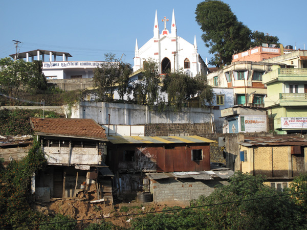 View from 1908 British toy train up to Ooty